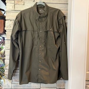 Drake Fishing Shirt Men’s Med Brown Olive Vented Button Down Long Sleeve